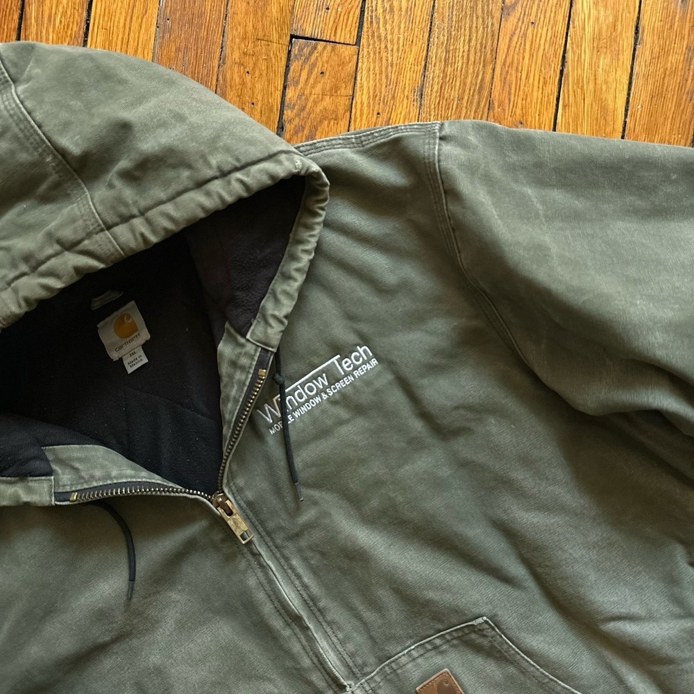 Vtg Y2K Carhartt J130 ARG Duck Canvas Hooded Chore Jacket Lined Men 3XL Green - Picture 5 of 16